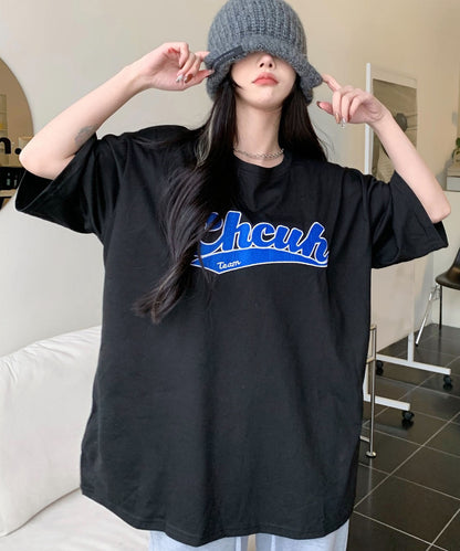 DEVICE select 韓国風 ビッグシルエット カレッジロゴ 刺繍Tシャツ メンズ レディース ユニセックス