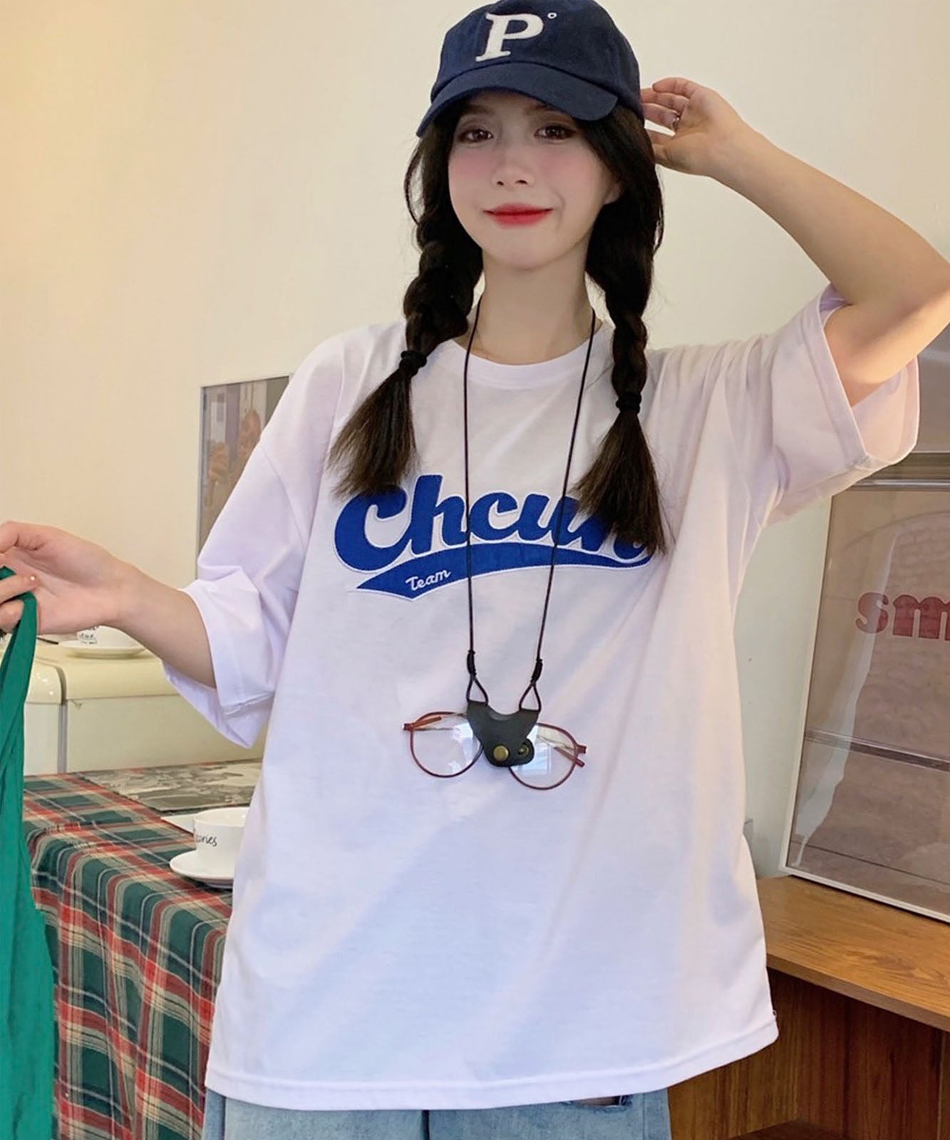 DEVICE select 韓国風 ビッグシルエット カレッジロゴ 刺繍Tシャツ メンズ レディース ユニセックス
