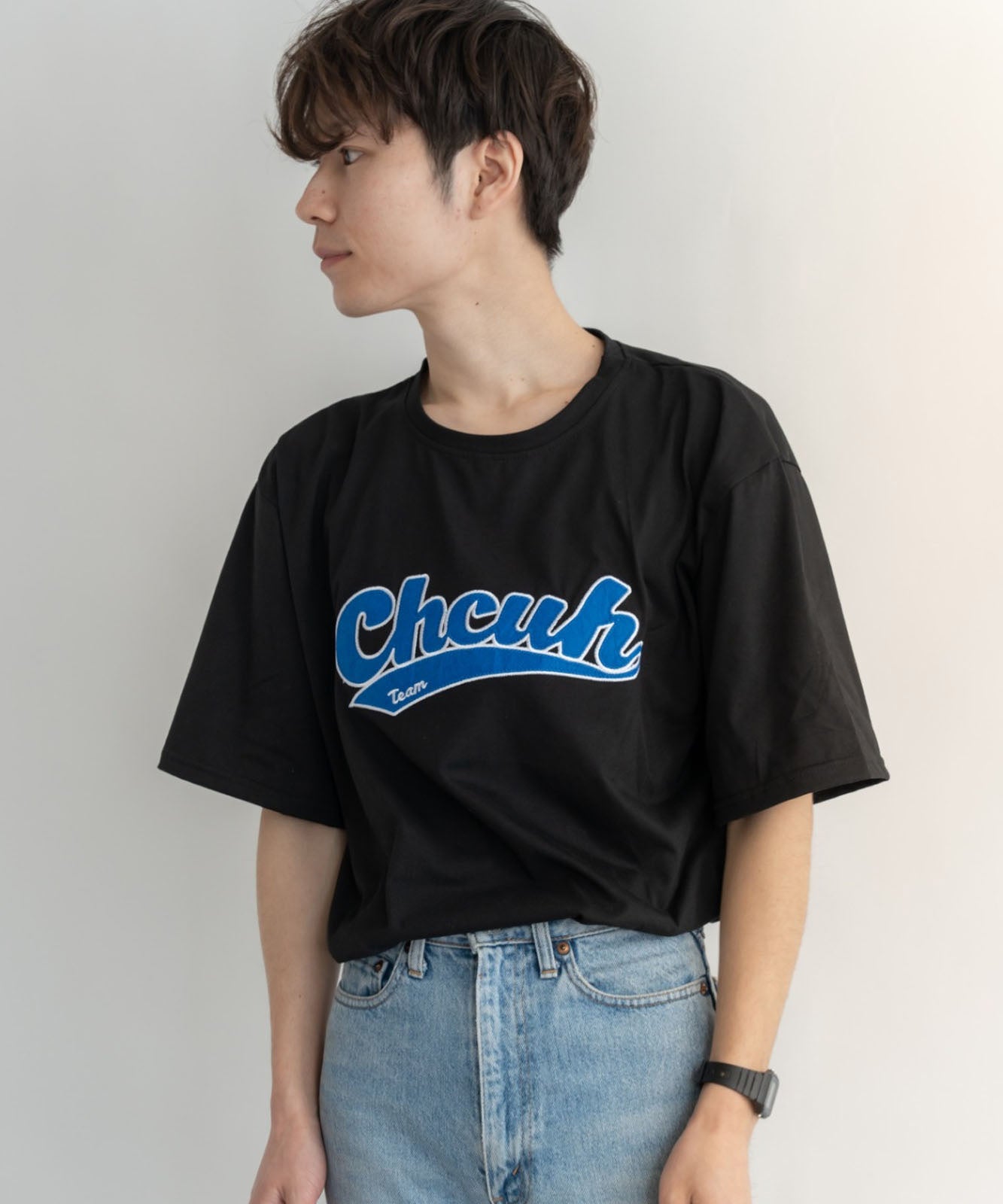 DEVICE select 韓国風 ビッグシルエット カレッジロゴ 刺繍Tシャツ メンズ レディース ユニセックス