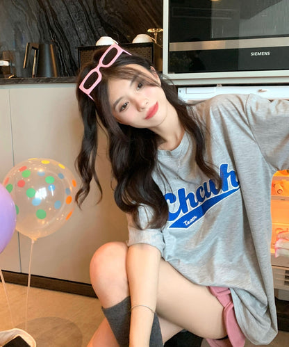 DEVICE select 韓国風 ビッグシルエット カレッジロゴ 刺繍Tシャツ メンズ レディース ユニセックス