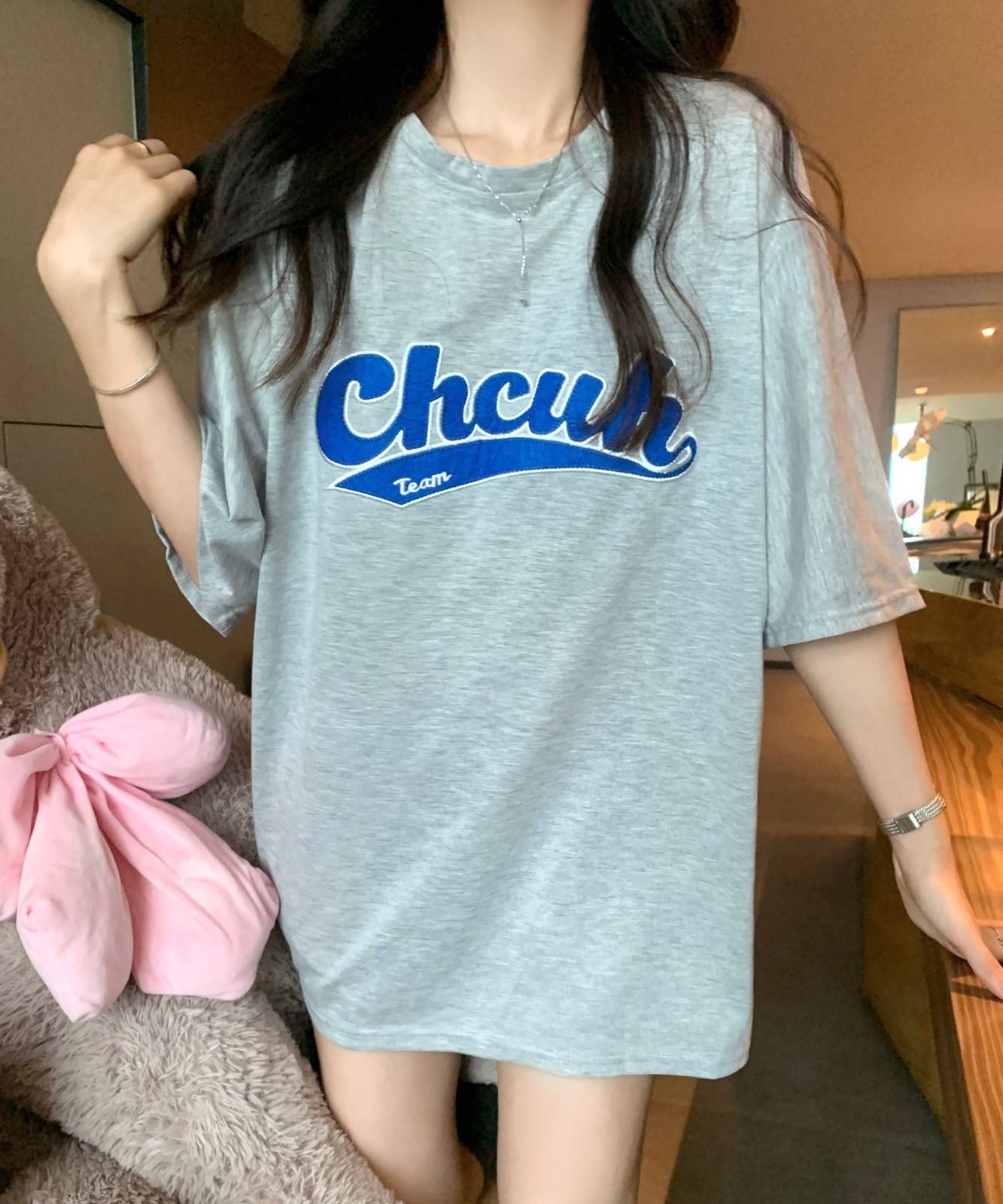 DEVICE select 韓国風 ビッグシルエット カレッジロゴ 刺繍Tシャツ メンズ レディース ユニセックス
