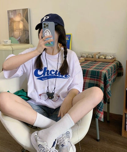 DEVICE select 韓国風 ビッグシルエット カレッジロゴ 刺繍Tシャツ メンズ レディース ユニセックス