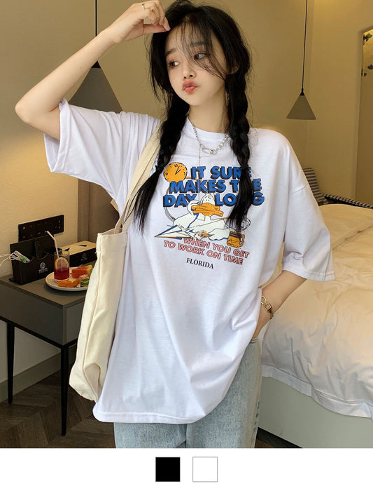 DEVICE select duckプリント 古着風 オーバーサイズ ビッグシルエット 半袖Tシャツ メンズ レディース ユニセックス