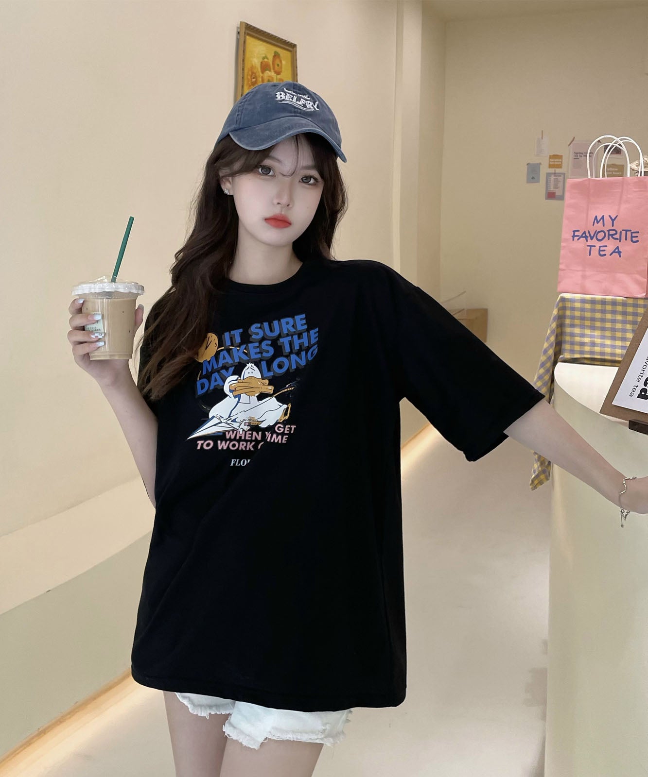 DEVICE select duckプリント 古着風 オーバーサイズ ビッグシルエット 半袖Tシャツ メンズ レディース ユニセックス