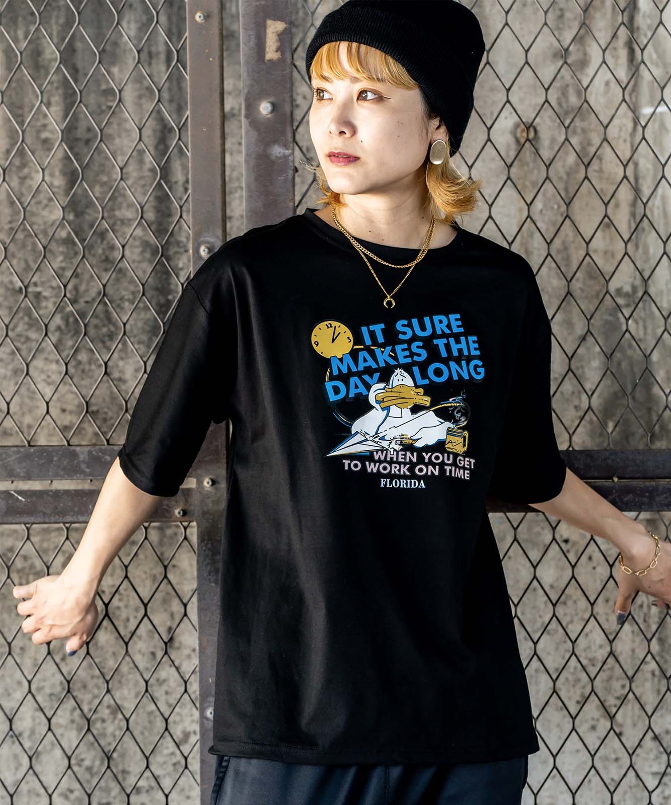 DEVICE select duckプリント 古着風 オーバーサイズ ビッグシルエット 半袖Tシャツ メンズ レディース ユニセックス
