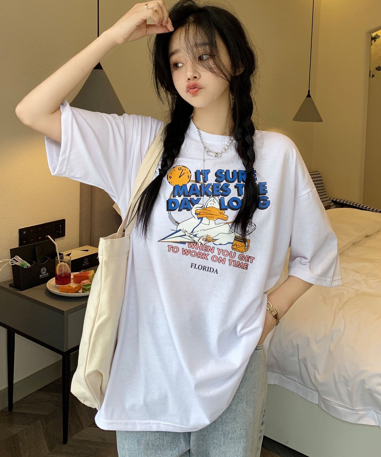 DEVICE select duckプリント 古着風 オーバーサイズ ビッグシルエット 半袖Tシャツ メンズ レディース ユニセックス