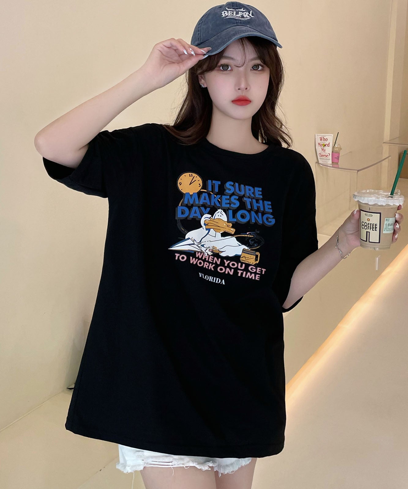DEVICE select duckプリント 古着風 オーバーサイズ ビッグシルエット 半袖Tシャツ メンズ レディース ユニセックス