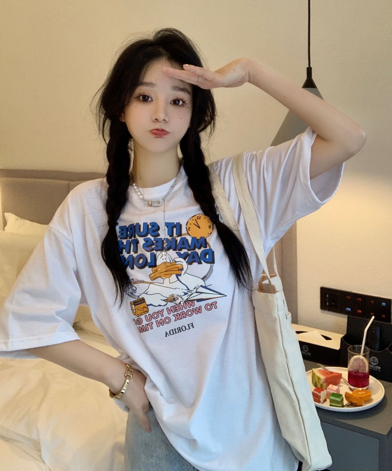 DEVICE select duckプリント 古着風 オーバーサイズ ビッグシルエット 半袖Tシャツ メンズ レディース ユニセックス