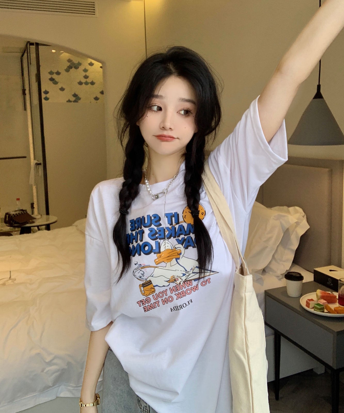 DEVICE select duckプリント 古着風 オーバーサイズ ビッグシルエット 半袖Tシャツ メンズ レディース ユニセックス
