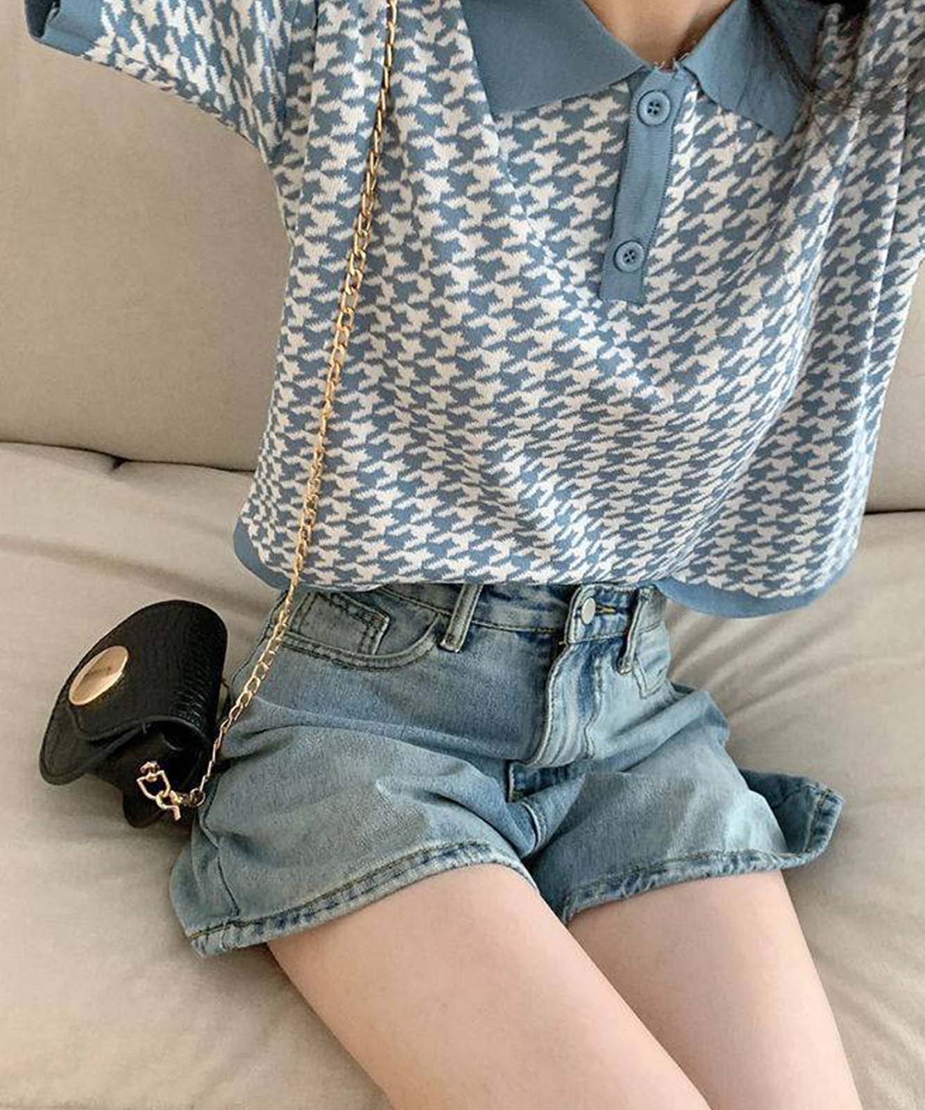 DEVICE select 千鳥柄 ポロネック ニットソー メンズ レディース ユニセックス