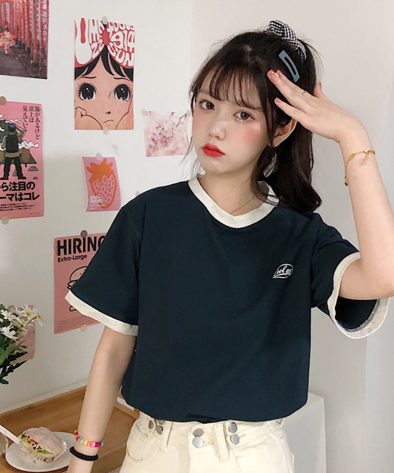 DEVICE select ワンポイントロゴ クルーネック リンガーTシャツ メンズ レディース ユニセックス