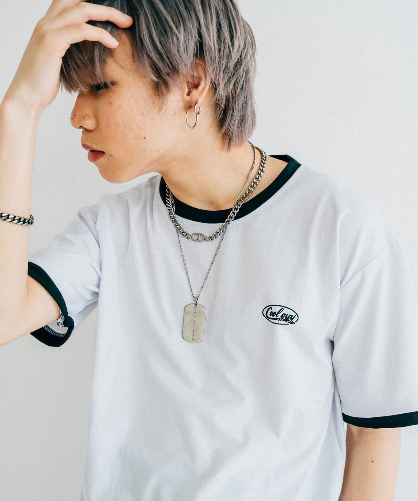 DEVICE select ワンポイントロゴ クルーネック リンガーTシャツ メンズ レディース ユニセックス
