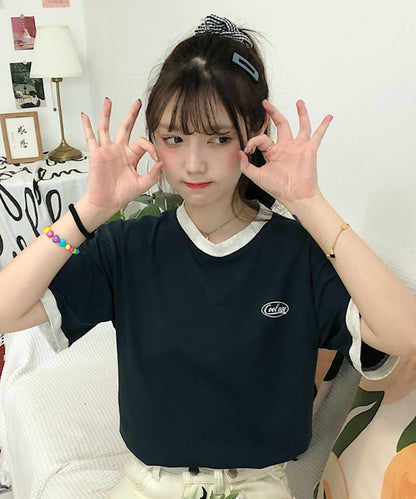 DEVICE select ワンポイントロゴ クルーネック リンガーTシャツ メンズ レディース ユニセックス