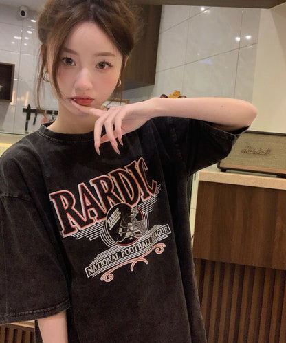 DEVICE select ビッグシルエット ジャンキープリント ピグメント 半袖 Tシャツ 古着風 フライドポテト カレッジロゴ メンズ レディース ユニセックス