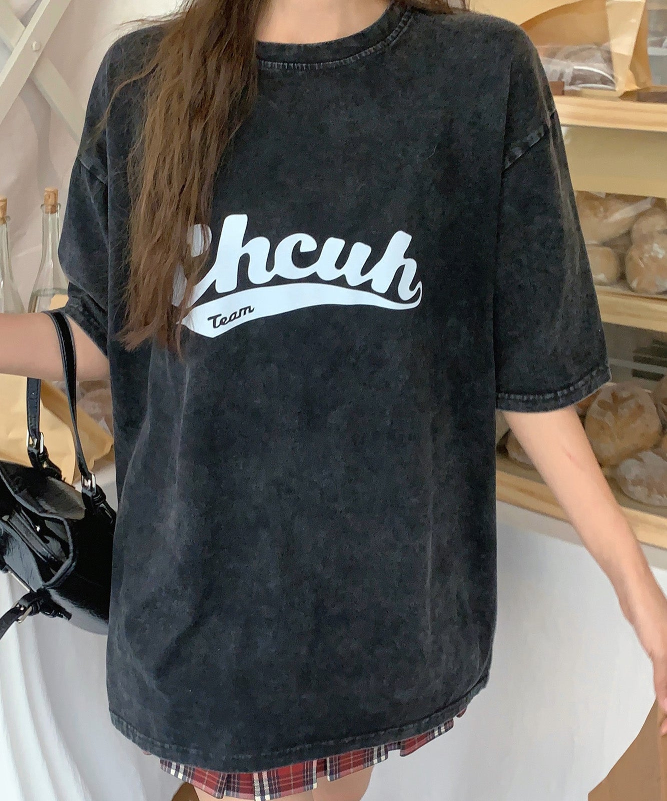 DEVICE select ビッグシルエット ジャンキープリント ピグメント 半袖 Tシャツ 古着風 フライドポテト カレッジロゴ メンズ レディース ユニセックス