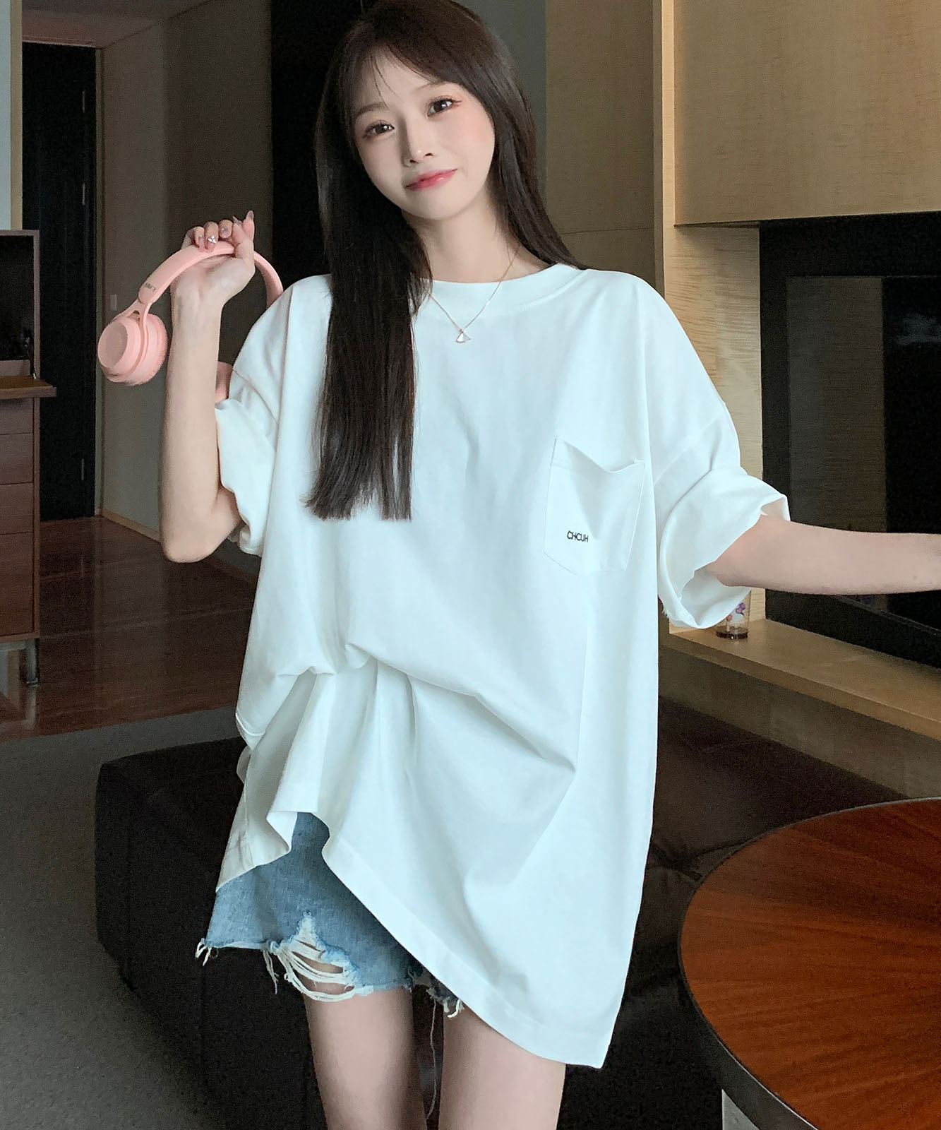 DEVICE select オーバーサイズ ポケット刺繍 コットン 半袖 Tシャツ メンズ レディース ユニセックス