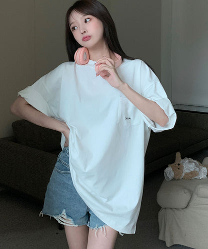 DEVICE select オーバーサイズ ポケット刺繍 コットン 半袖 Tシャツ メンズ レディース ユニセックス