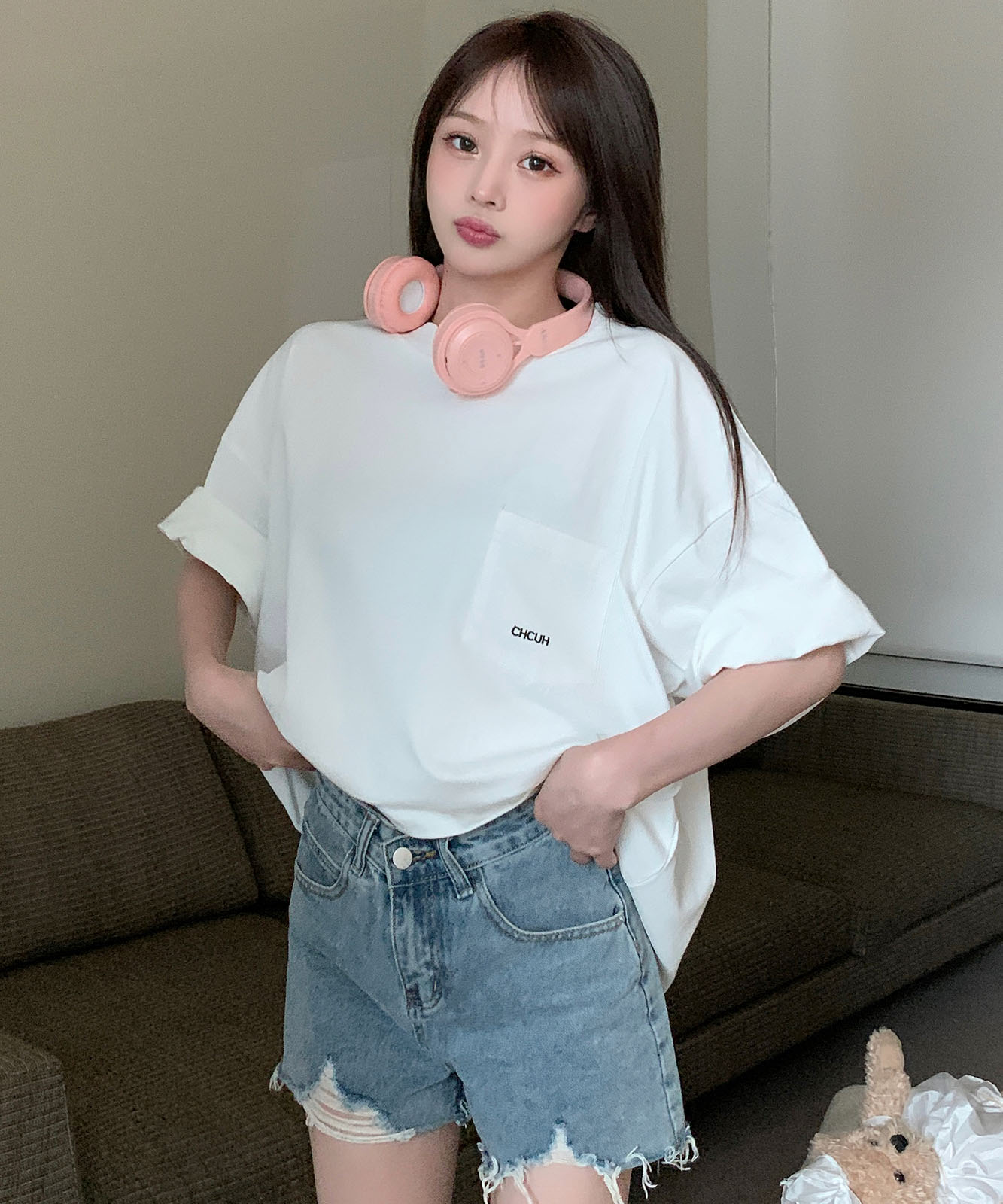 DEVICE select オーバーサイズ ポケット刺繍 コットン 半袖 Tシャツ メンズ レディース ユニセックス