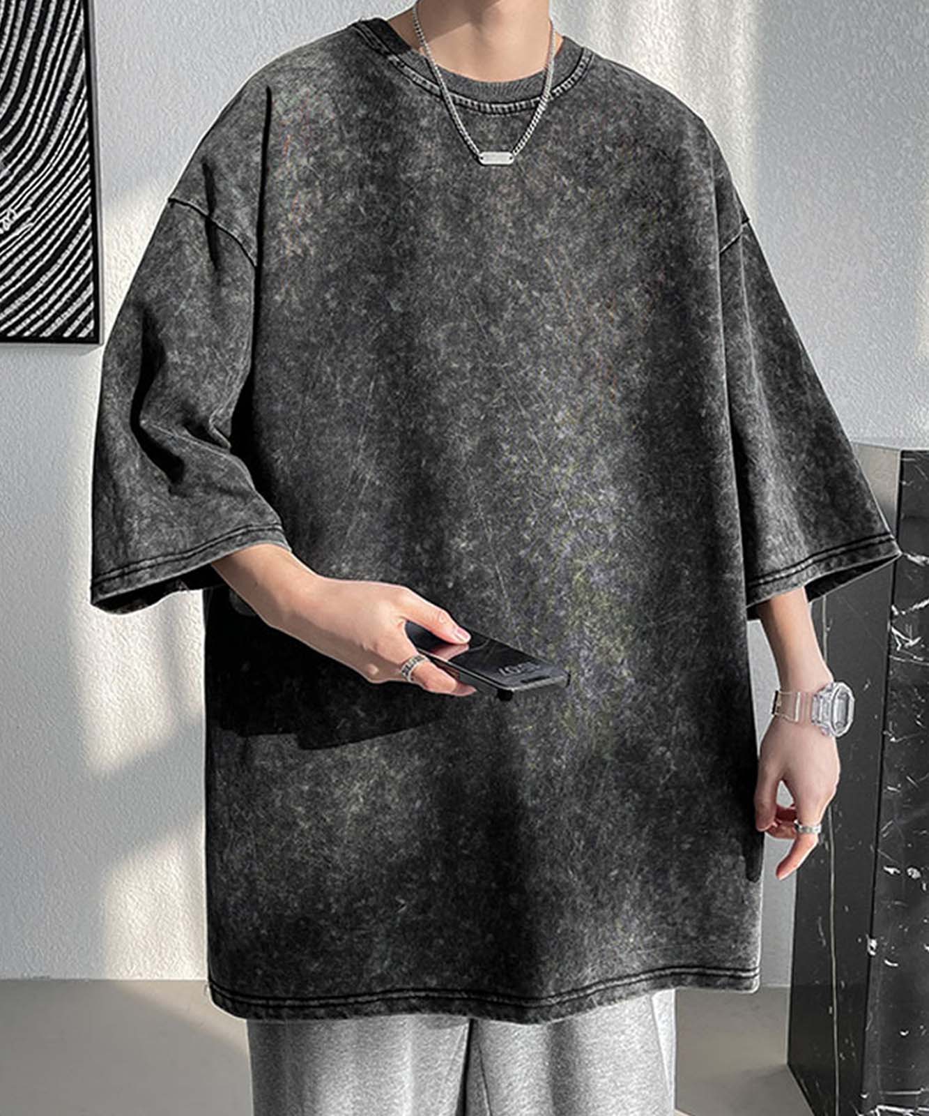 DEVICE select ビッグシルエット シンプル ピグメント 半袖 無地 Tシャツ 古着風 メンズ レディース ユニセックス
