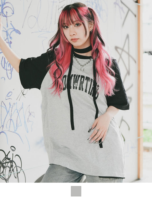 DEVICE select カレッジロゴ オーバーサイズ シック ルーズラグランスリーブ 半袖 Tシャツ メンズ レディース