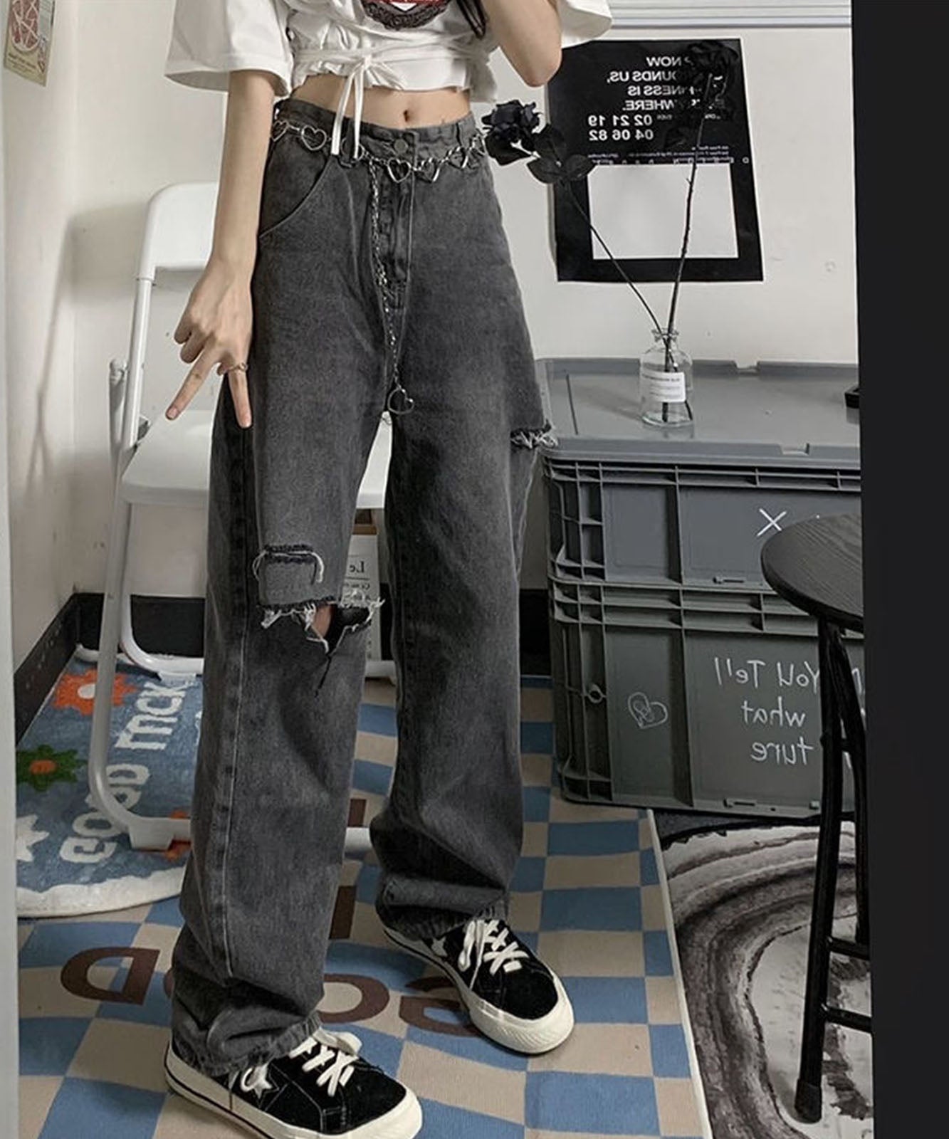 DEVICE select ダメージ デニムパンツ ウォッシュ ジーンズ レディース