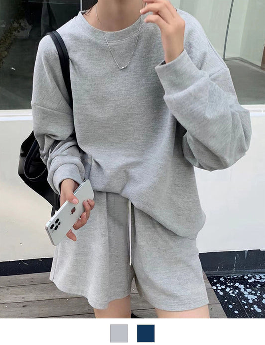 ビッグシルエット ワッフル 上下 セットアップ トップス ＆ ショートパンツ ルームウェア ワンマイルウェア ノームコア レディース