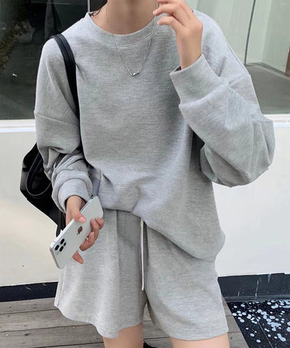 ビッグシルエット ワッフル 上下 セットアップ トップス ＆ ショートパンツ ルームウェア ワンマイルウェア ノームコア レディース