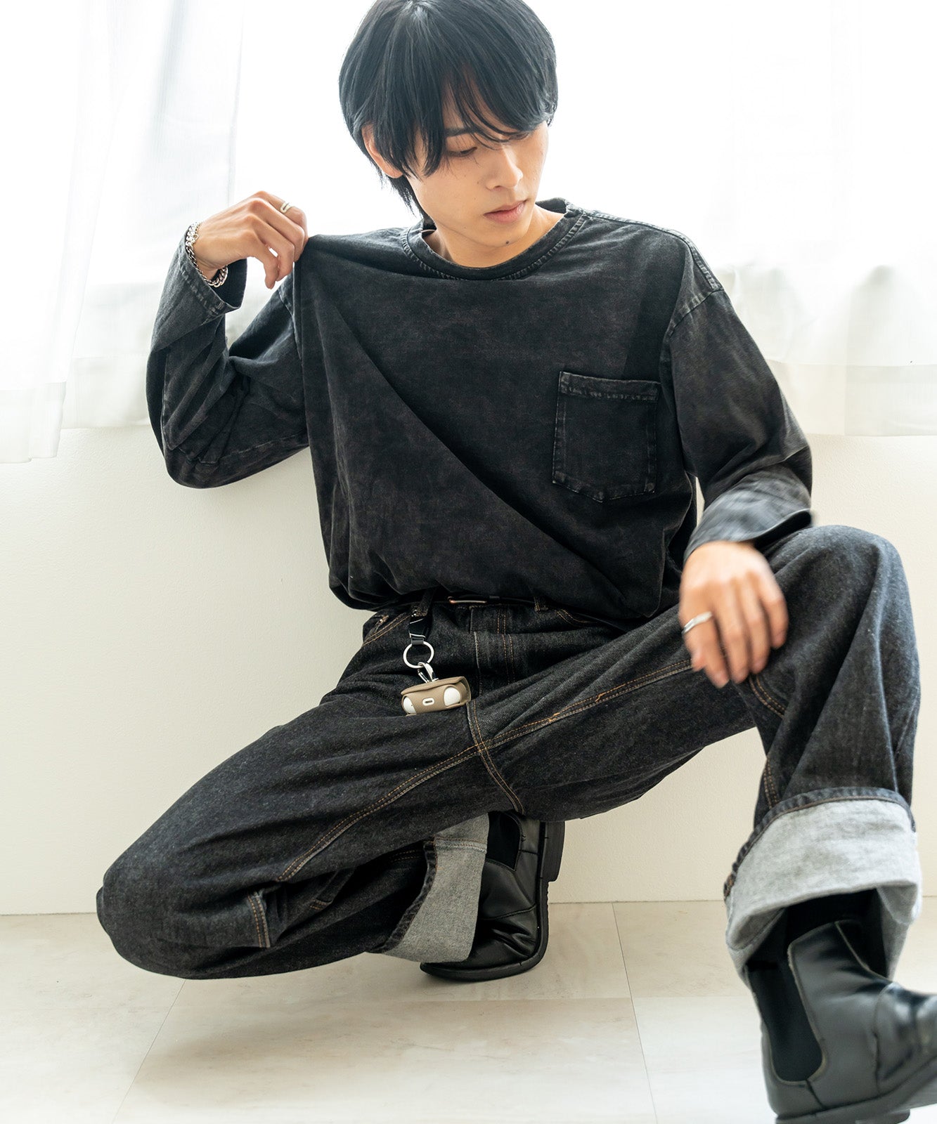 DEVICE select ジャンキープリント ピグメント ロンT 古着風 ロングスリーブTシャツ メンズ レディース 秋服